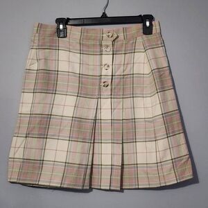 Elegant Plaid A-Line Skirt in Cream and Pink